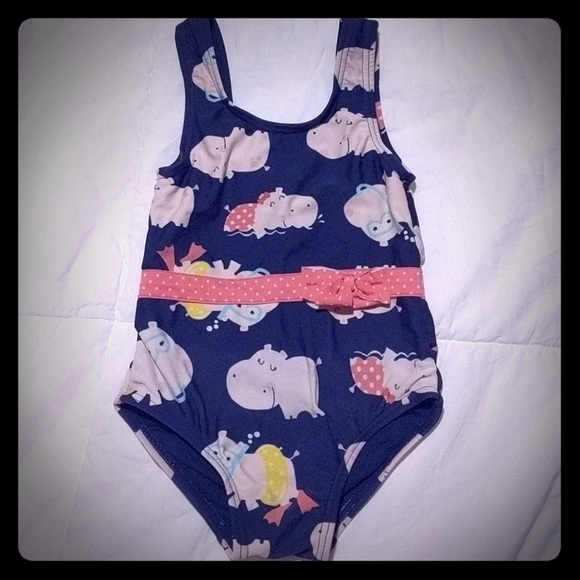 Carters Infant Girls Pink /& White Stripe Hippo Rash Guard Baby Swimming Suit